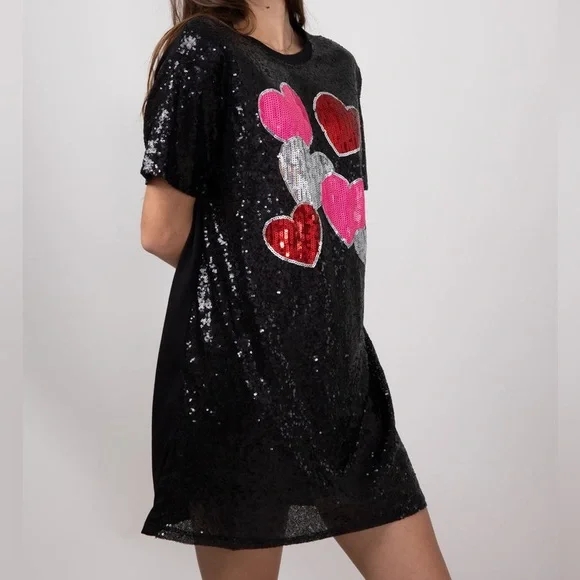 Simply Southern Sequin Heart Dress for Women in Black - Picture 2 of 9